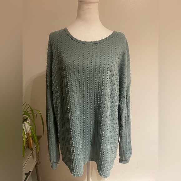 Ekouaer Tops - Ekouaer XXL Mint Green Textured Knit Tunic, Oversized Boho Chic Pullover Top